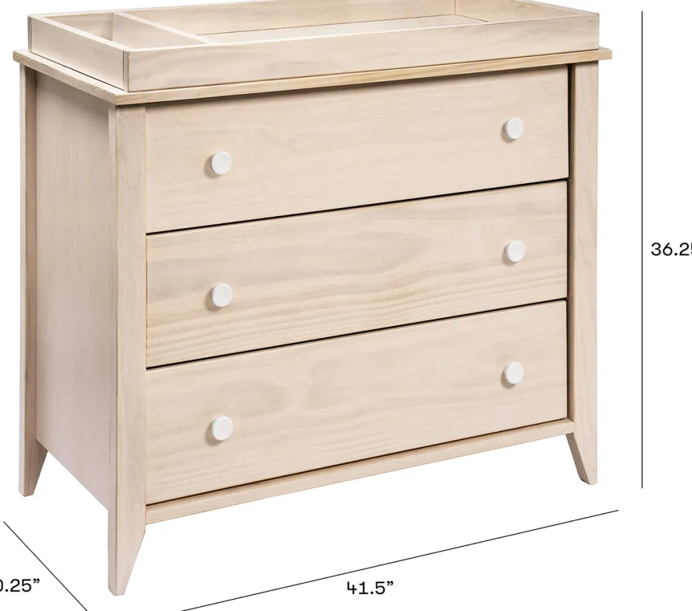 Babyletto Sprout 3-Drawer Changer Dresser w/Removable Changing Tray - Washed Natural / White