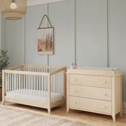 Babyletto Sprout 4-in-1 Convertible Crib w/Toddler Bed Conversion Kit - Washed Natural / White