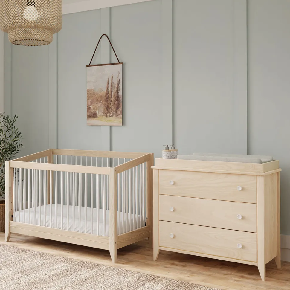 Babyletto Sprout 4-in-1 Convertible Crib w/Toddler Bed Conversion Kit - Washed Natural / White