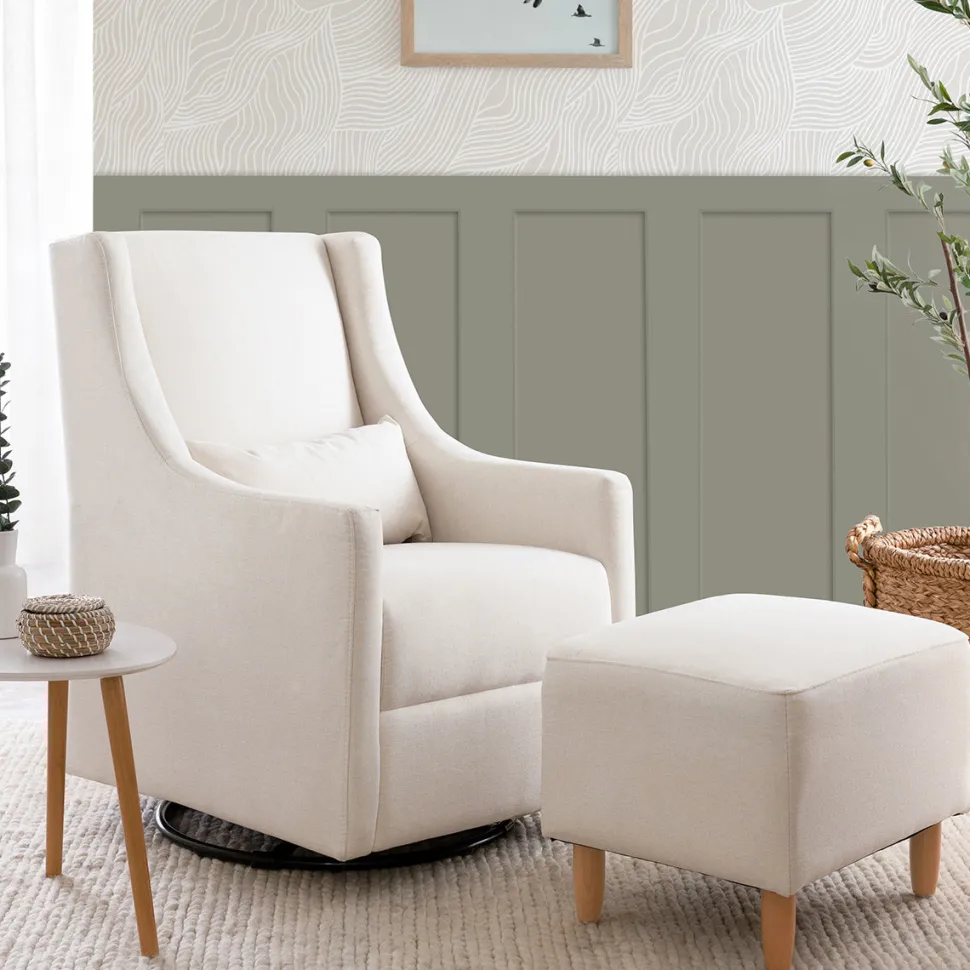 Babyletto Toco Swivel Glider and Ottoman - Performance Cream Eco-Weave