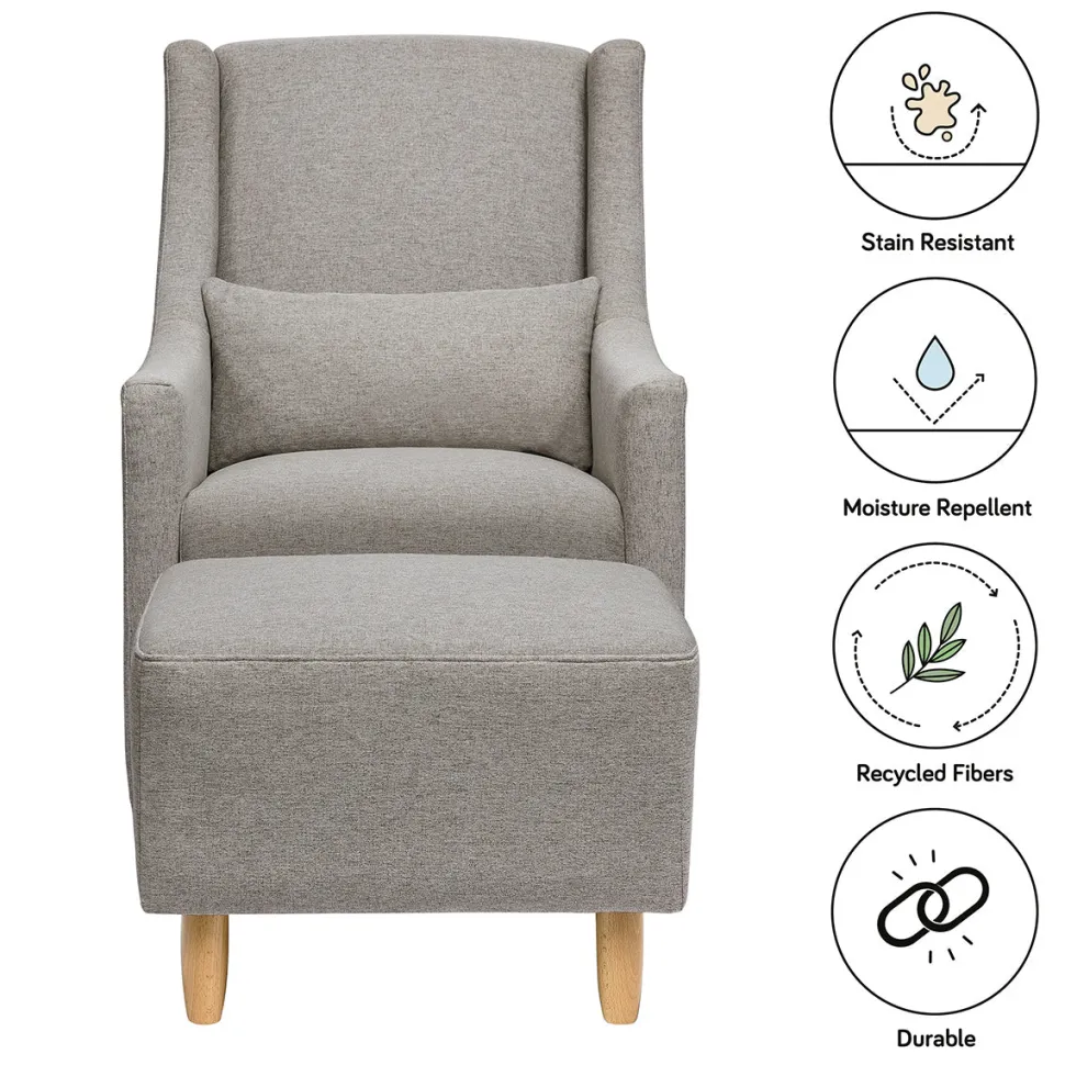Babyletto Toco Swivel Glider and Ottoman - Performance Grey Eco-Weave