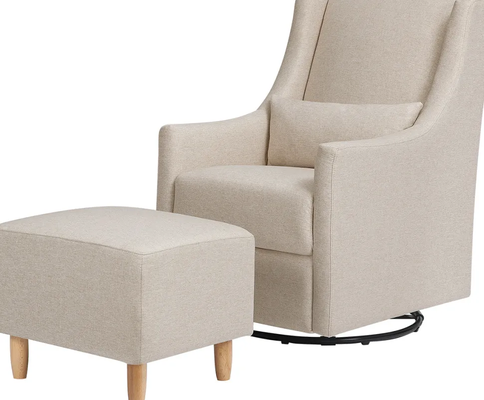 Babyletto Toco Swivel Glider and Ottoman - Performance Beach Eco-Weave