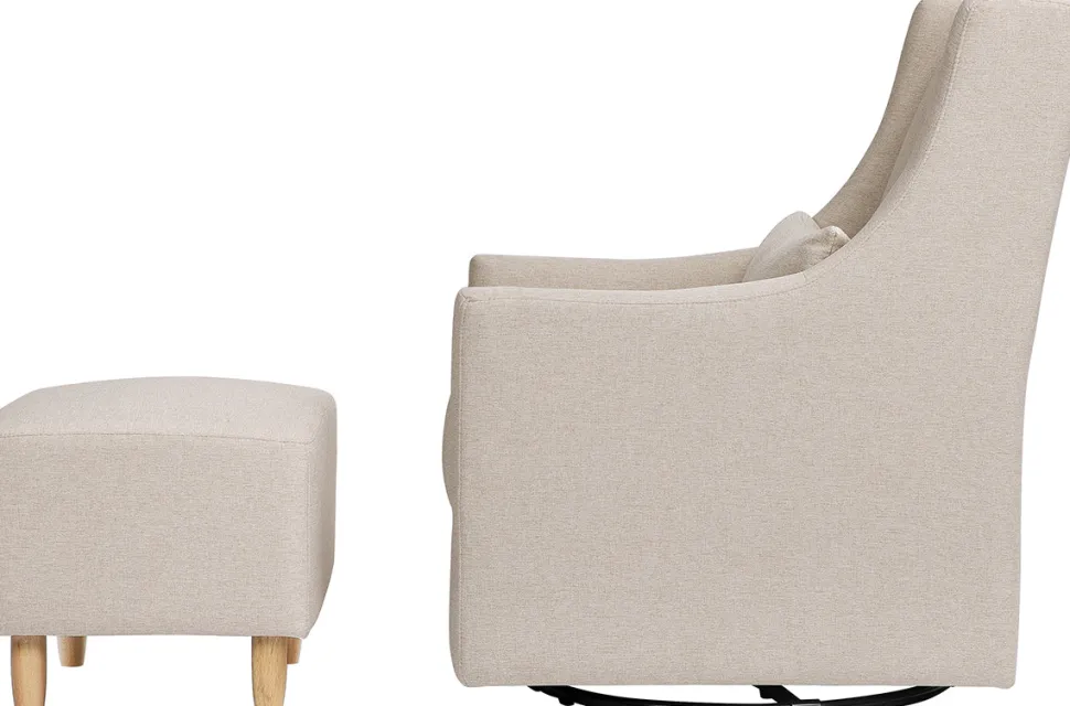 Babyletto Toco Swivel Glider and Ottoman - Performance Beach Eco-Weave