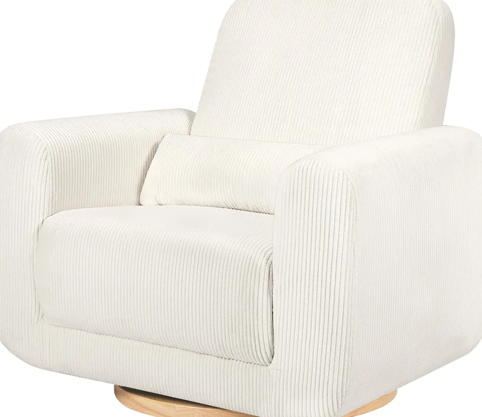 Babyletto Tuba Extra Wide Swivel Glider - Ivory Corduroy w/ Light Wood Base