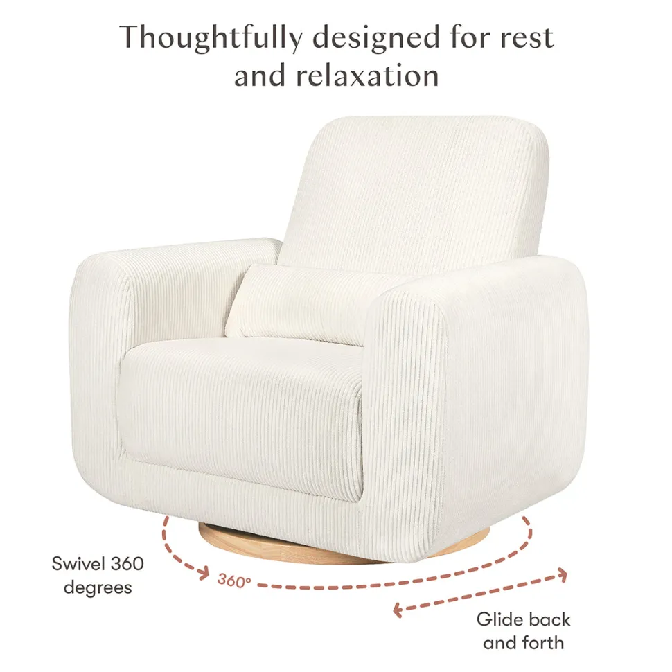 Babyletto Tuba Extra Wide Swivel Glider - Ivory Corduroy w/ Light Wood Base