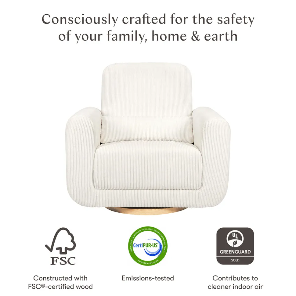 Babyletto Tuba Extra Wide Swivel Glider - Ivory Corduroy w/ Light Wood Base