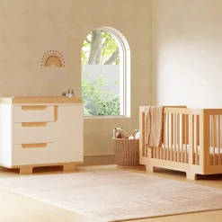 Babyletto Yuzu 3-Drawer Changer Dresser, KD w/Removable Changing Tray - White / Natural