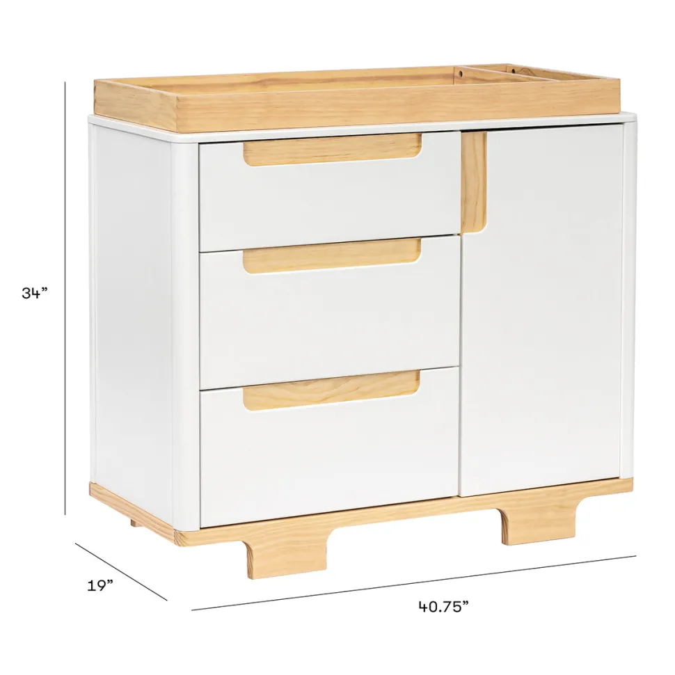 Babyletto Yuzu 3-Drawer Changer Dresser, KD w/Removable Changing Tray - White / Natural