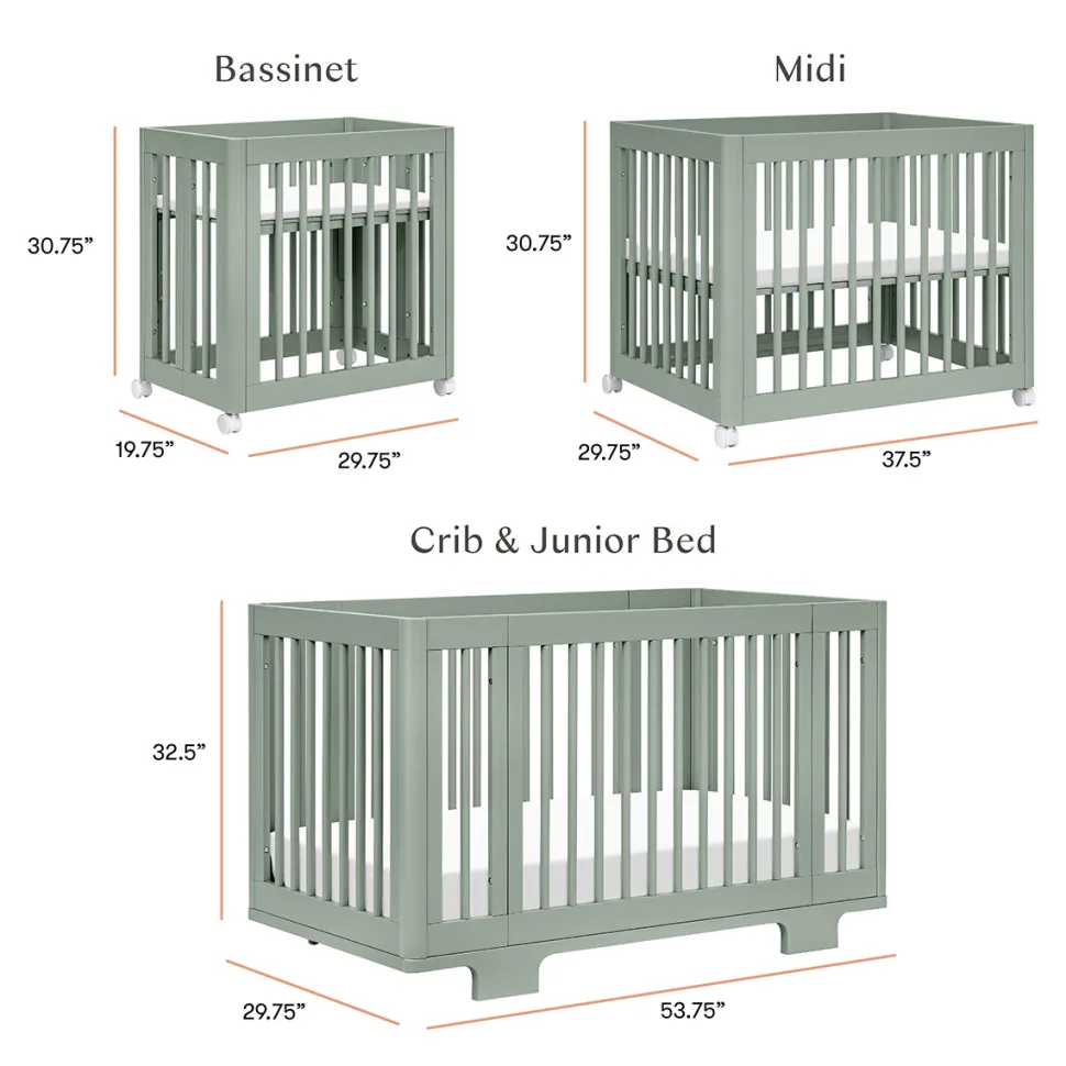 Babyletto Yuzu 8-in-1 Convertible Crib with All-Stages Conversion Kit - Light Sage