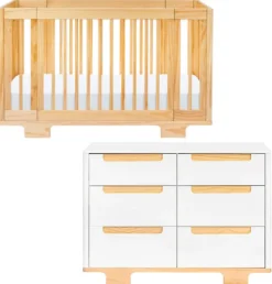Babyletto Yuzu 8-in-1 Convertible Crib + 6-Drawer Dresser Bundle - Natural / White / Natural