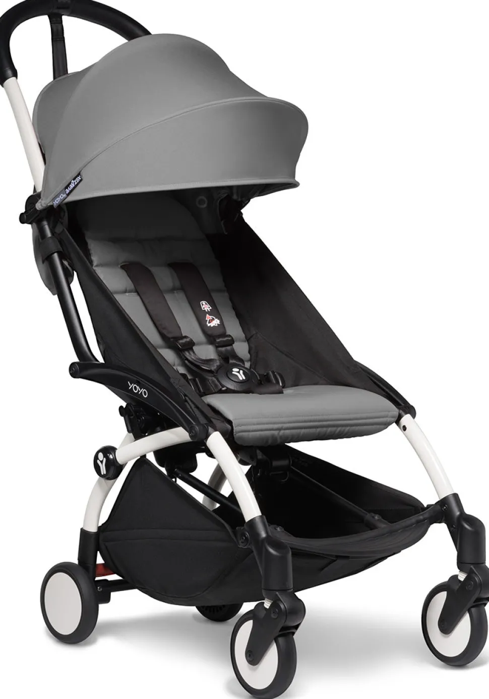 Babyzen YOYO2 Ultra Compact Complete 6+ Stroller with Bassinet & Rolling Bag Bundle - White/Grey