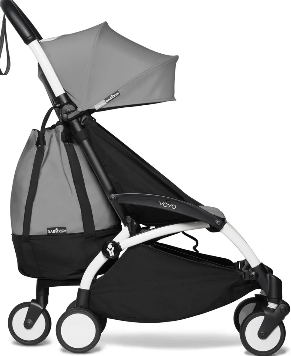 Babyzen YOYO2 Ultra Compact Complete 6+ Stroller with Bassinet & Rolling Bag Bundle - White/Grey