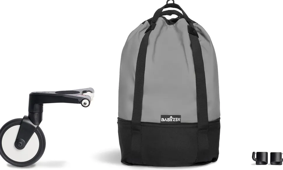 Babyzen YOYO2 Ultra Compact Complete 6+ Stroller with Bassinet & Rolling Bag Bundle - White/Grey