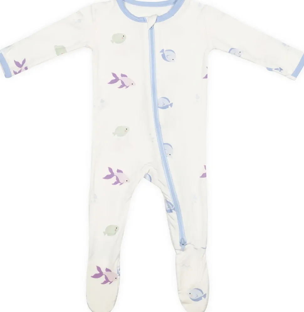 Bamboo Little Zippered Footie - Blue Fish (0-3m)