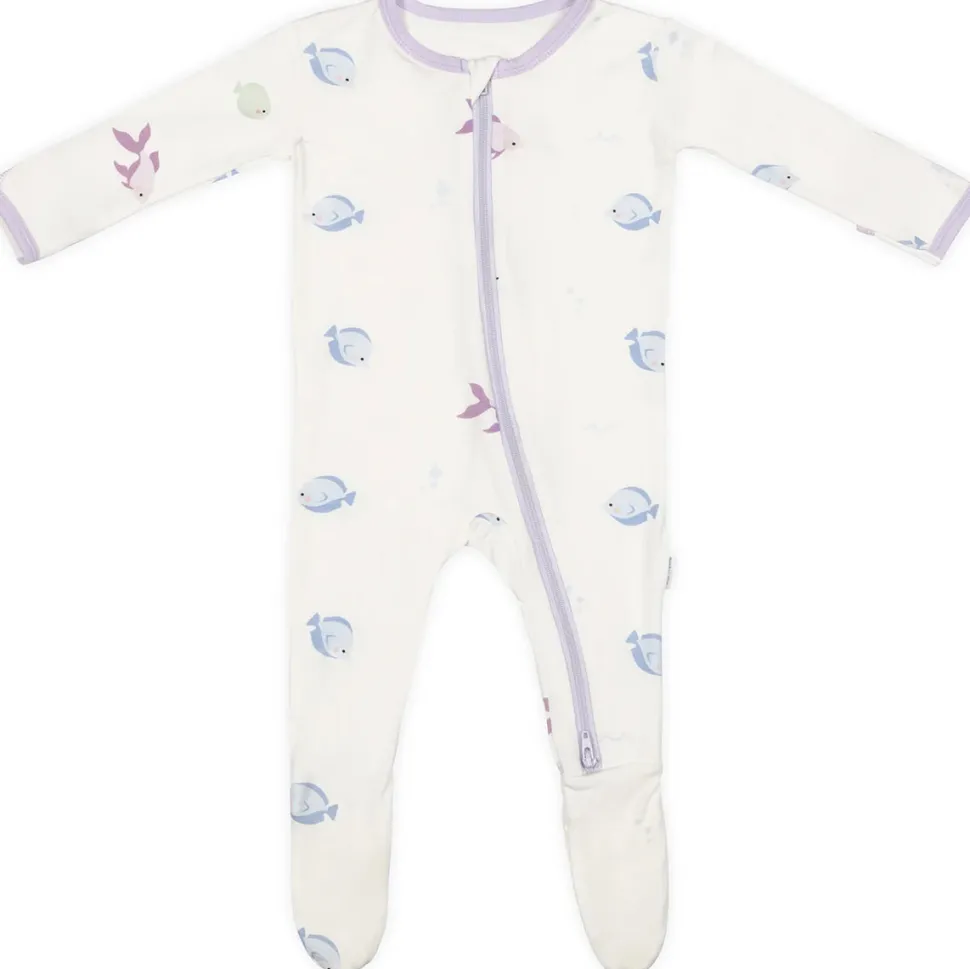 Bamboo Little Zippered Footie - Lavender Fish (0-3m)