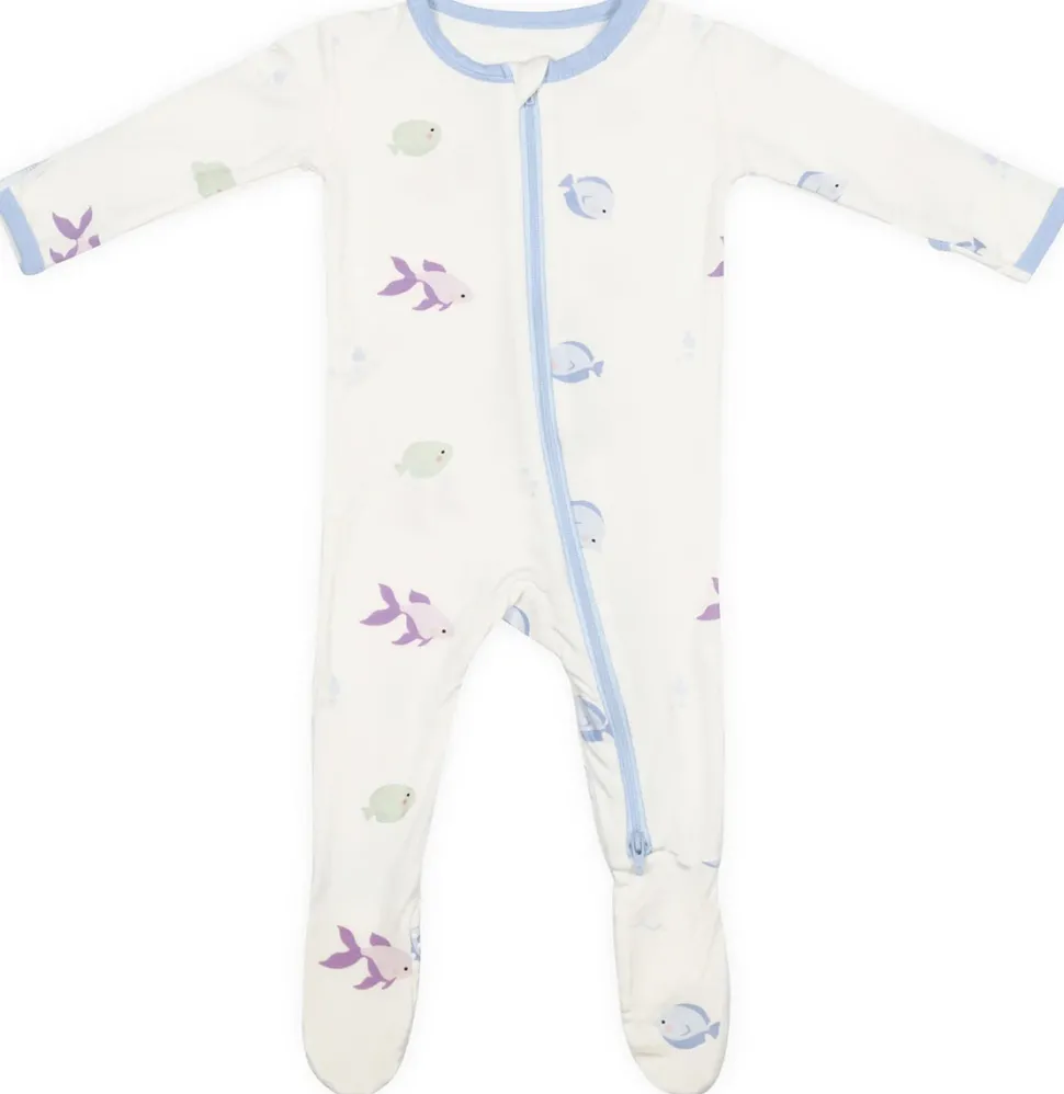 Bamboo Little Zippered Footie - Blue Fish (3-6m)