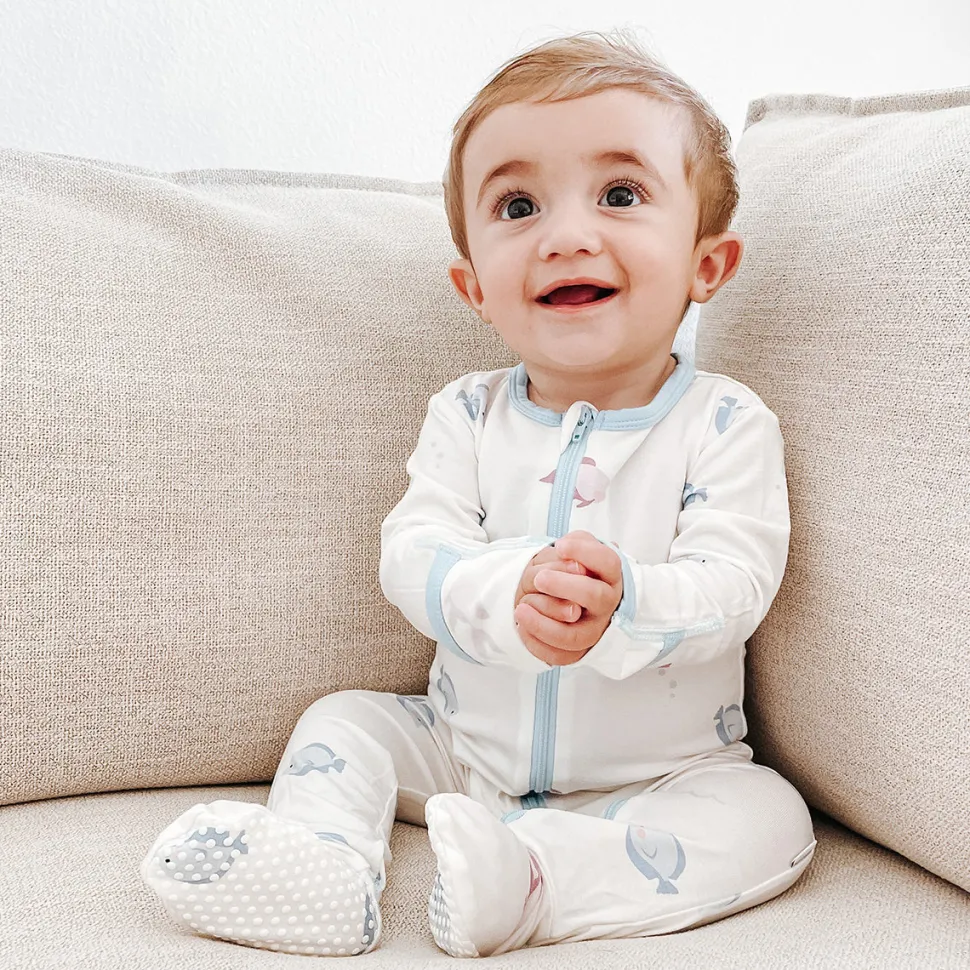 Bamboo Little Zippered Footie - Blue Fish (9-12m)
