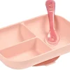 BEABA Silicone Divided Suction Plate And Spoon Set - Rose