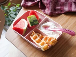 BEABA Silicone Divided Suction Plate And Spoon Set - Rose