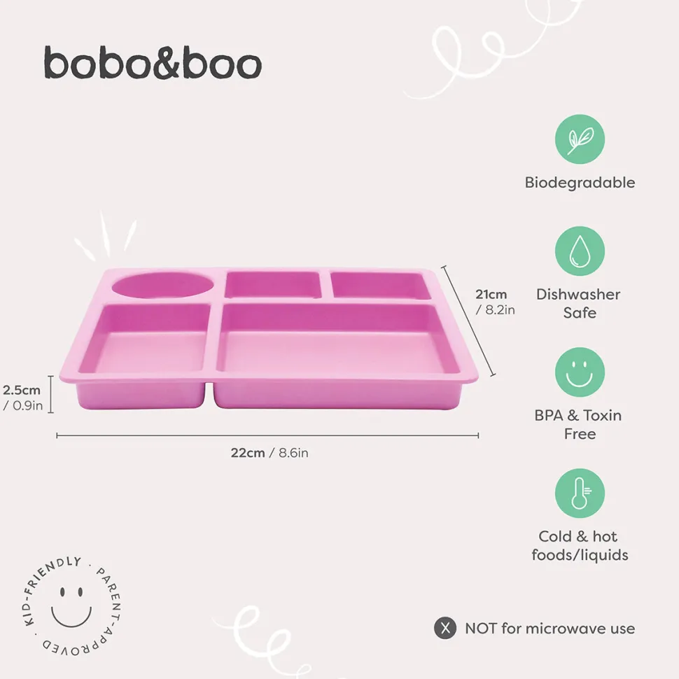 bobo&boo Bamboo Divided Plate - Flamingo Pink