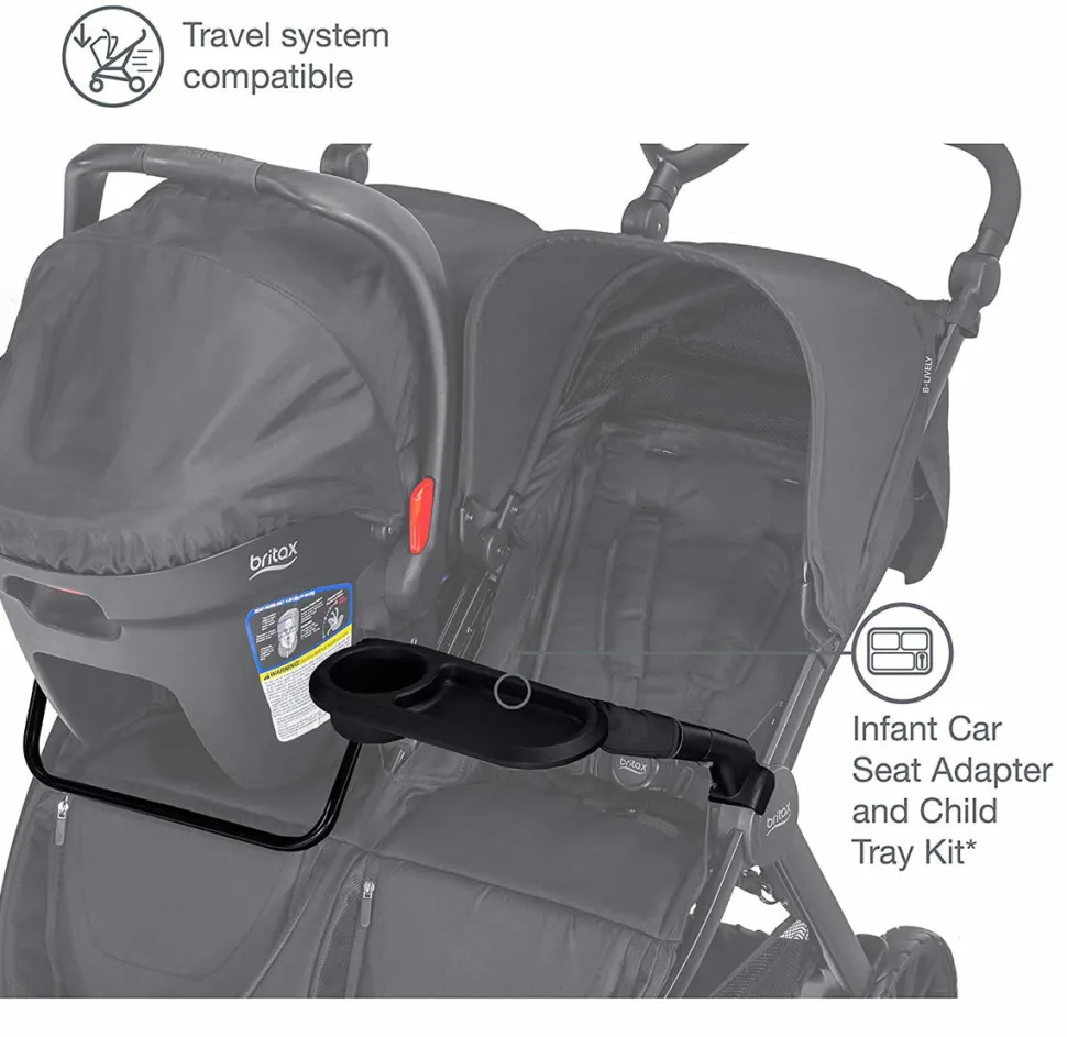 Britax B-Lively Double Infant Car Seat Adapter And Child Tray