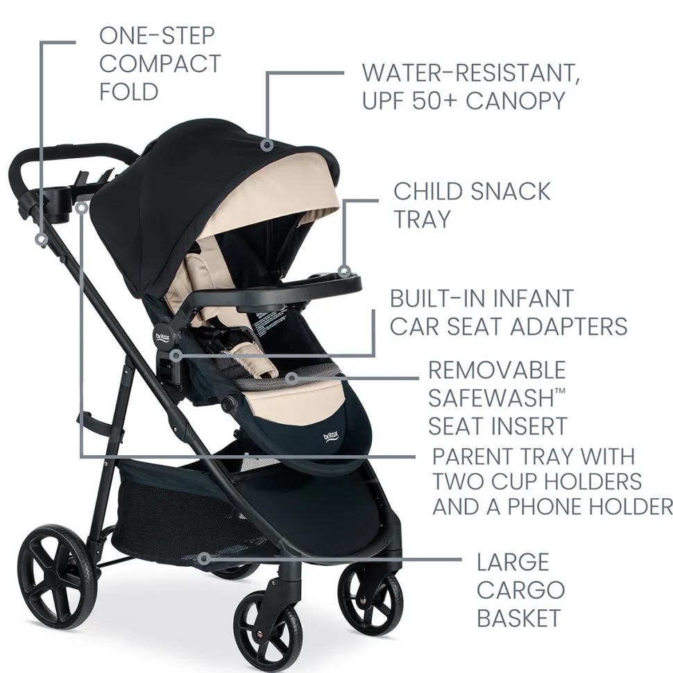 Britax Willow Brook S+ Travel System with Alpine Anti-Rebound Base - Sand Onyx