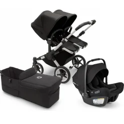 Bugaboo Donkey 5 Duo + Turtle Air Shield Travel System Bundle - Aluminum / Midnight Black / Midnight Black / Black