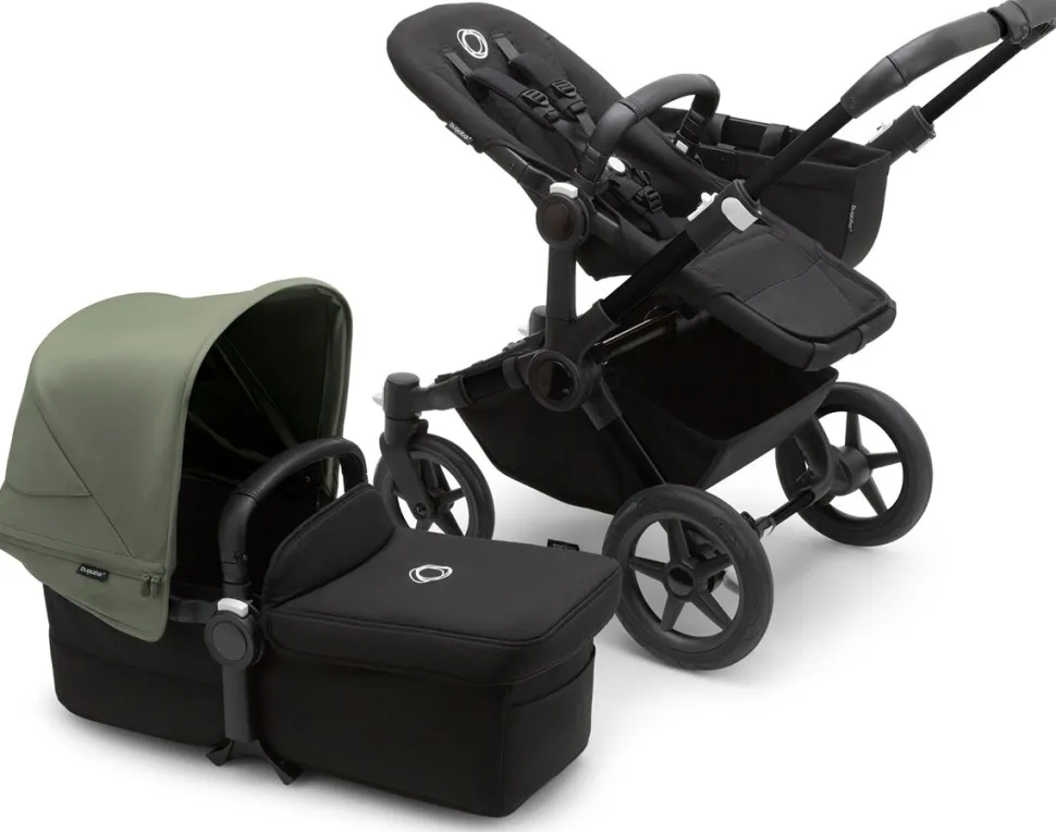 Bugaboo Donkey 5 Mono Complete Single-to-Double Stroller Bundle - Black / Midnight Black / Forest Green