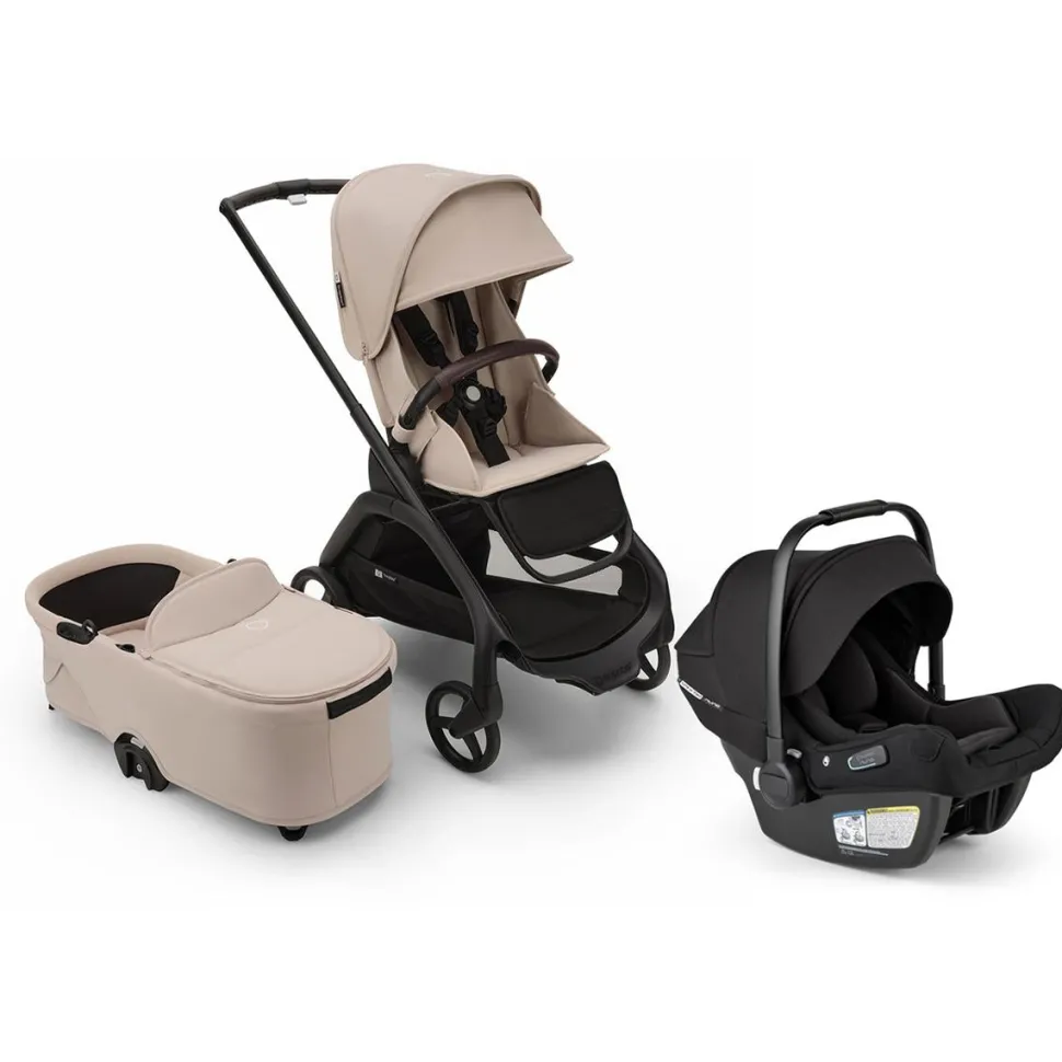Bugaboo Dragonfly Stroller + Bassinet + Turtle Air Shield Travel System Bundle - Black / Desert Taupe / Desert Taupe / Black