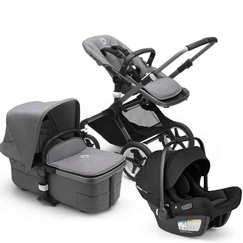 Bugaboo Fox3 Complete Stroller + Turtle Air Shield Travel System Bundle - Graphite / Grey Melange / Grey Melange / Black