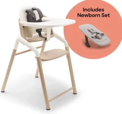 Bugaboo Giraffe Complete High Chair + Newborn Set Bundle - Neutral Wood / White / Polar White