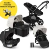 Bugaboo Kangaroo All-Position Newborn Double Stroller + Turtle Air Shield By Nuna Travel System Bundle - Black / Midnight Black / Misty White / Black