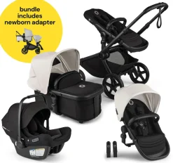 Bugaboo Kangaroo All-Position Newborn Double Stroller + Turtle Air Shield By Nuna Travel System Bundle - Black / Midnight Black / Misty White / Black