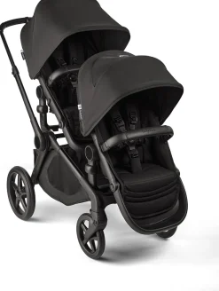 Bugaboo Kangaroo All-Position Newborn Double Stroller + Turtle Air Shield By Nuna Travel System Bundle - Black / Midnight Black / Misty White / Black