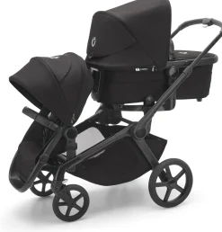 Bugaboo Kangaroo All-Position Newborn Double Stroller + Turtle Air Shield By Nuna Travel System Bundle - Black / Midnight Black / Misty White / Black