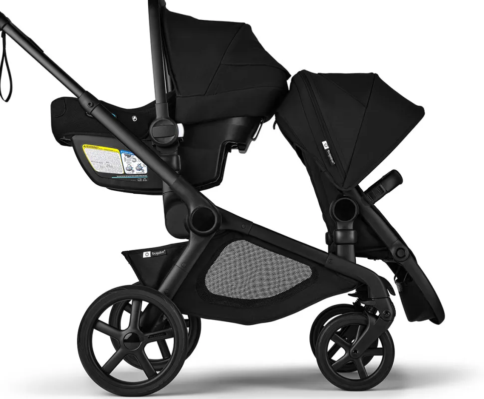 Bugaboo Kangaroo Double Stroller + Turtle Air Shield By Nuna Travel System Bundle - Black / Midnight Black / Midnight Black / Black