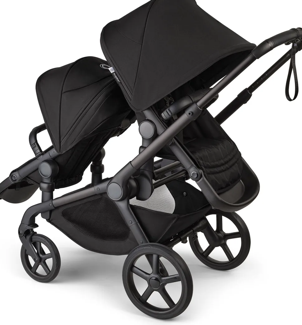 Bugaboo Kangaroo Double Stroller + Turtle Air Shield By Nuna Travel System Bundle - Black / Midnight Black / Midnight Black / Black