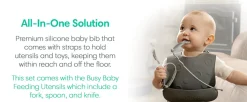 Busy Baby Bungee Bib & Utensil Bundle - Pewter