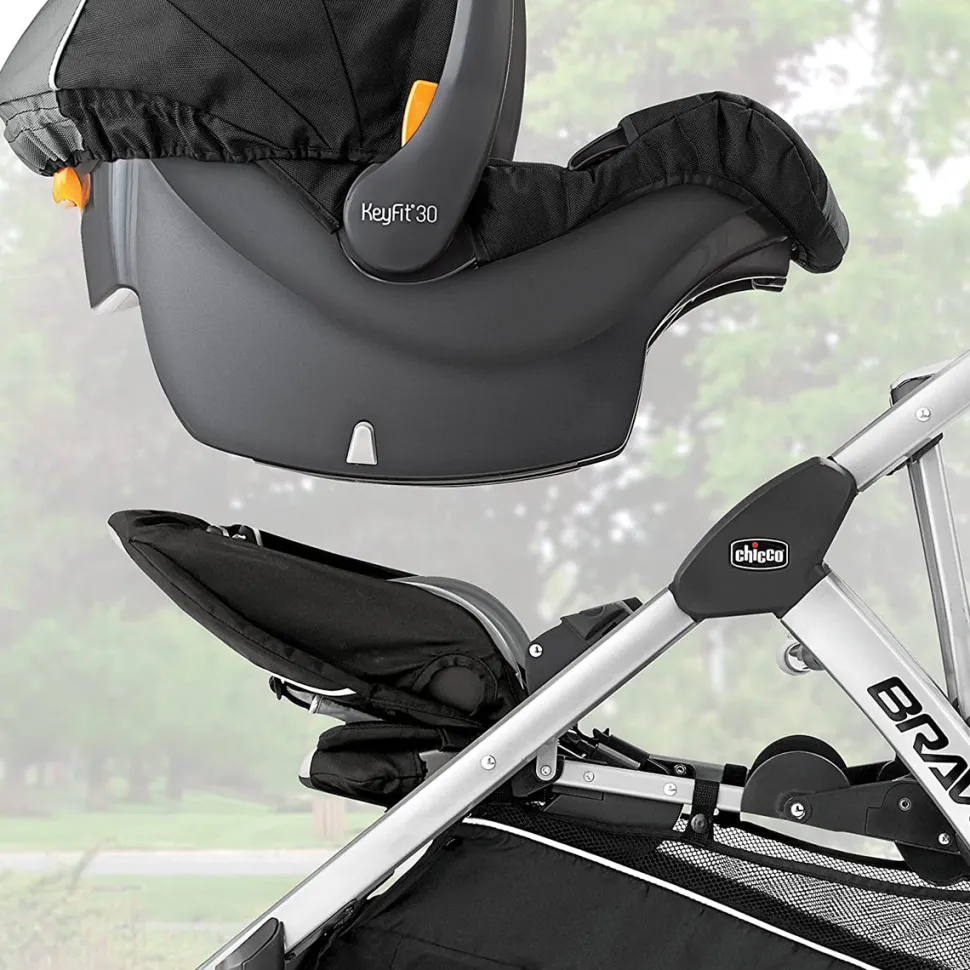 Chicco BravoFor2 Standing/Sitting Double Stroller + Keyfit 30 Travel System Bundle - Iron / Orion
