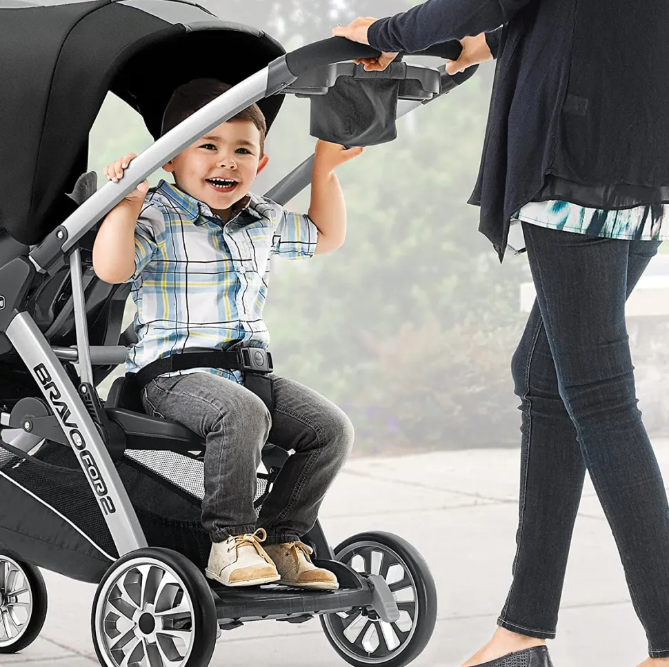 Chicco BravoFor2 Standing/Sitting Double Stroller + Keyfit 30 Travel System Bundle - Iron / Orion