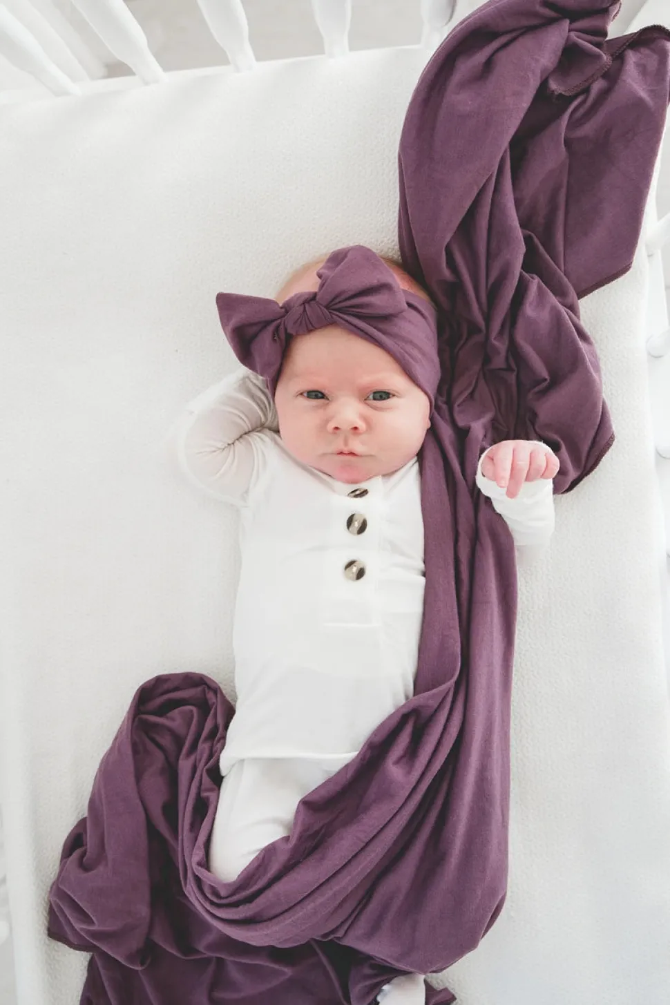 Copper Pearl Knit Headband Bow - Plum
