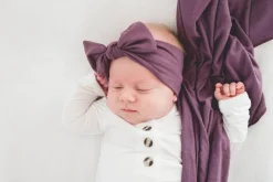 Copper Pearl Knit Headband Bow - Plum