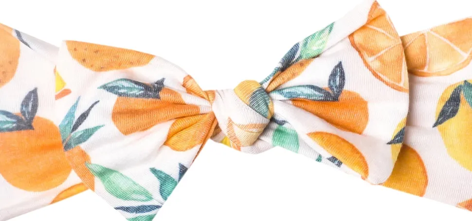 Copper Pearl Knit Headband Bow - Citrus