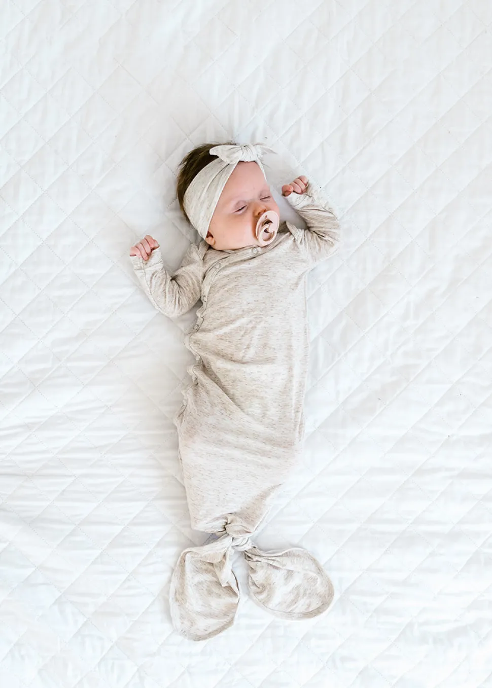 Copper Pearl Newborn Knotted Gown - Oat