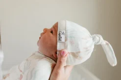Copper Pearl Newborn Top Knot Hat - Coral