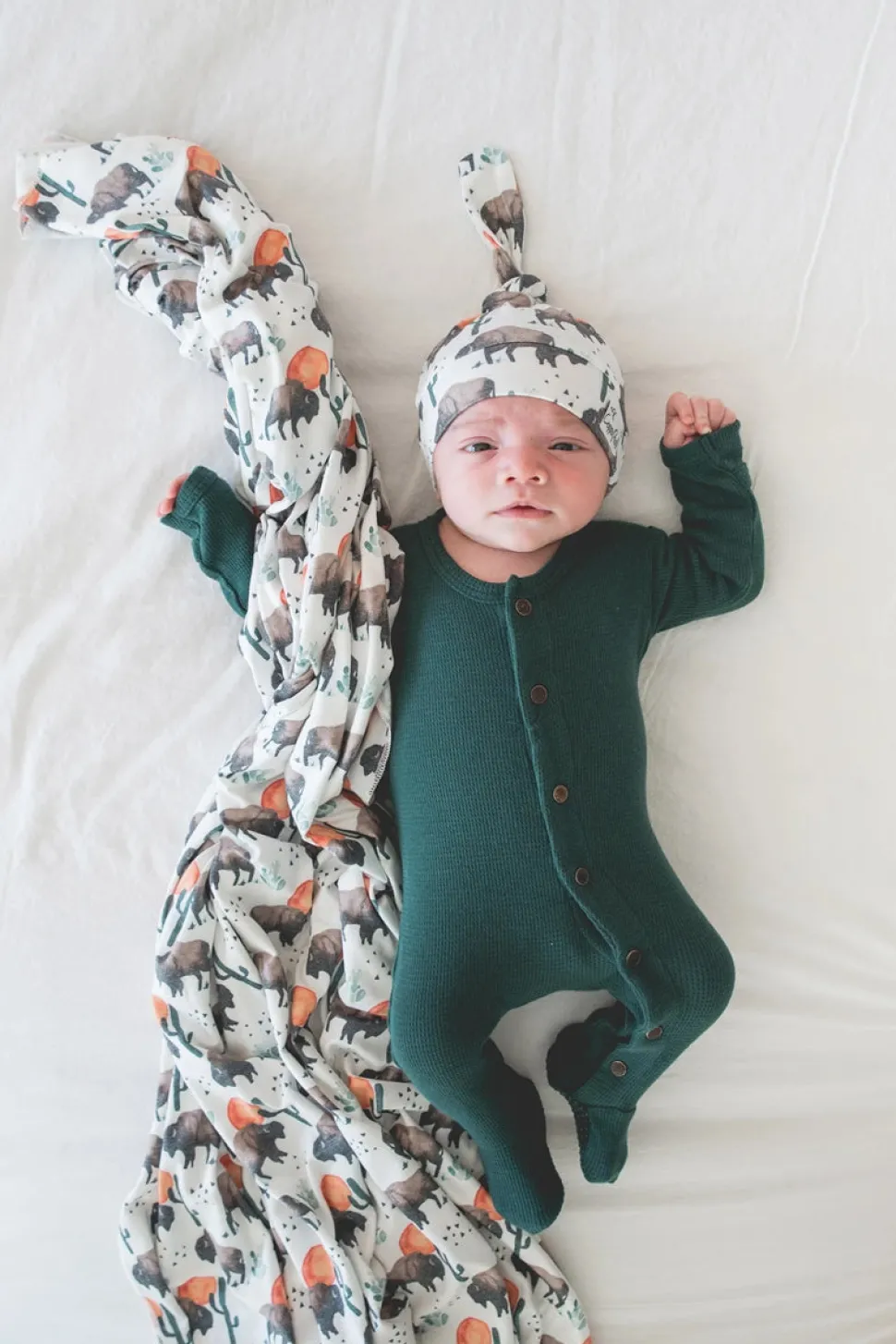 Copper Pearl Newborn Top Knot Hat - Bison
