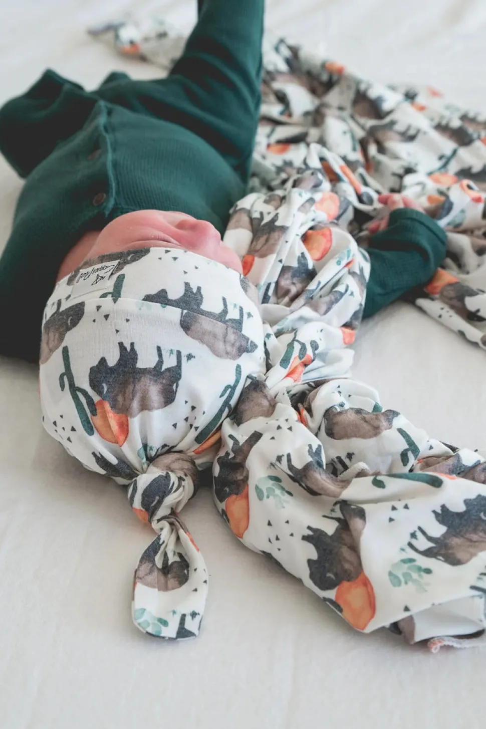 Copper Pearl Newborn Top Knot Hat - Bison