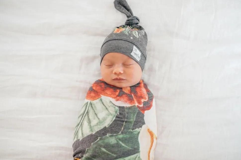 Copper Pearl Newborn Top Knot Hat - Raven