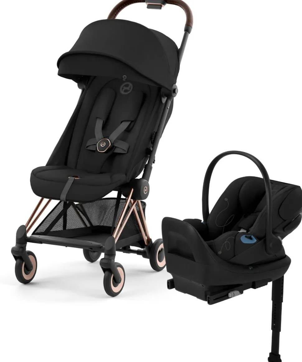 Cybex COYA Compact Stroller + Cloud G Lux SensorSafe Travel System Bundle - Rose Gold / Sepia Black / Moon Black