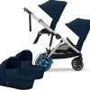 Cybex eGazelle S Electronic Assist Twin Stroller + Cot Bundle - Silver Frame / Ocean Blue